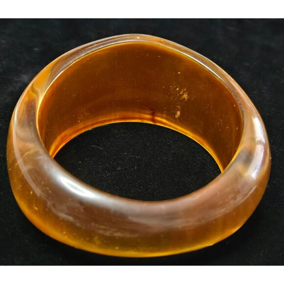 Vintage Bakelite Transparent  Butterscotch Orange Wide Bangle Bracelet - Picture 5 of 7
